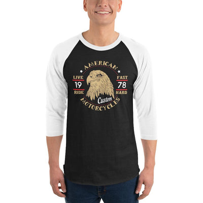 Men's 3/4th Sleeve Raglan T- Shirt - American Motorcycles- Eagle