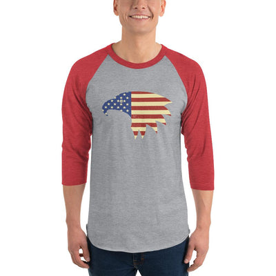 Men's 3/4th Sleeve Raglan T- Shirt - Eagle- American Flag design