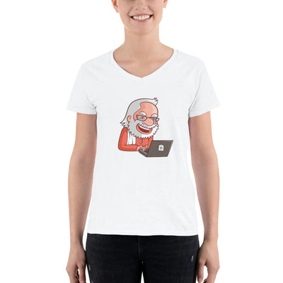 Women's V-Neck T-shirt - Narendra Modi- Laptop Cartoon