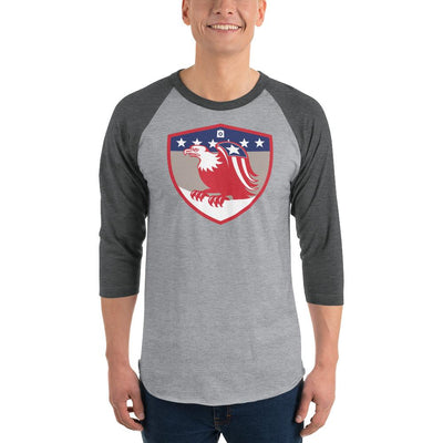 Men's 3/4th Sleeve Raglan T- Shirt - Bald Eagle in Shield, Retro design