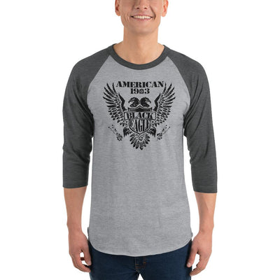 Men's 3/4th Sleeve Raglan T- Shirt - Black Eagle- American