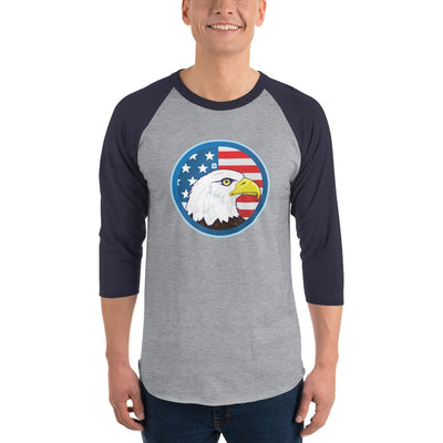 Men's 3/4th Sleeve Raglan T- Shirt - Eagle- US Flag Backdrop