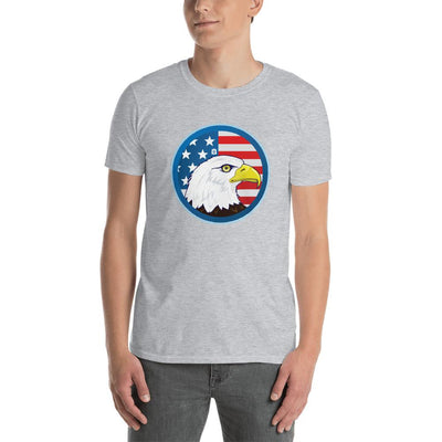 Men's Round Neck T Shirt - Eagle- US Flag Backdrop