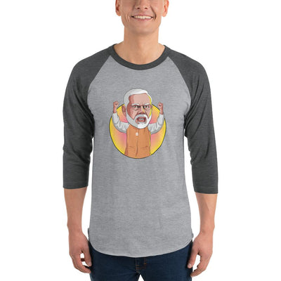 Men's 3/4th Sleeve Raglan T- Shirt - Narendra Modi- Raised Hands