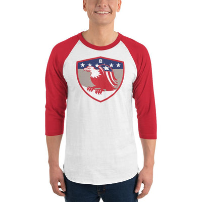 Men's 3/4th Sleeve Raglan T- Shirt - Bald Eagle in Shield, Retro design