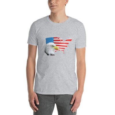 Men's Round Neck T Shirt - Eagle- USA Map with Flag