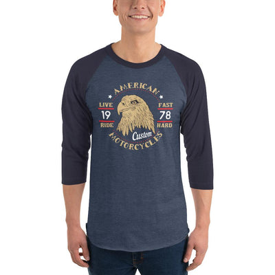 Men's 3/4th Sleeve Raglan T- Shirt - American Motorcycles- Eagle