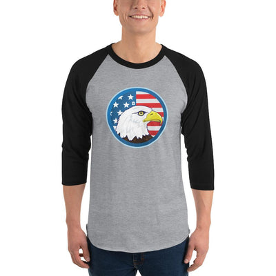 Men's 3/4th Sleeve Raglan T- Shirt - Eagle- US Flag Backdrop