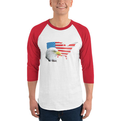 Men's 3/4th Sleeve Raglan T- Shirt - Eagle- USA Map with Flag
