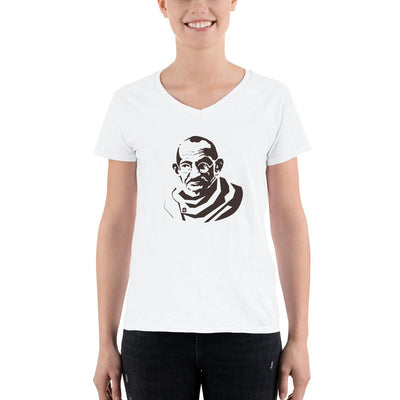 Women's V-Neck T-shirt - Gandhi- Silouhette