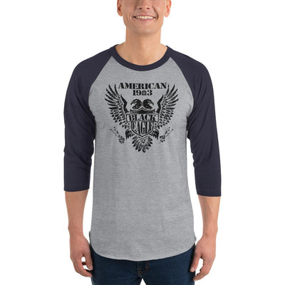 Men's 3/4th Sleeve Raglan T- Shirt - Black Eagle- American