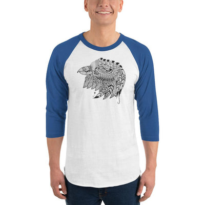 Men's 3/4th Sleeve Raglan T- Shirt - Eagle Doodle- Black & White