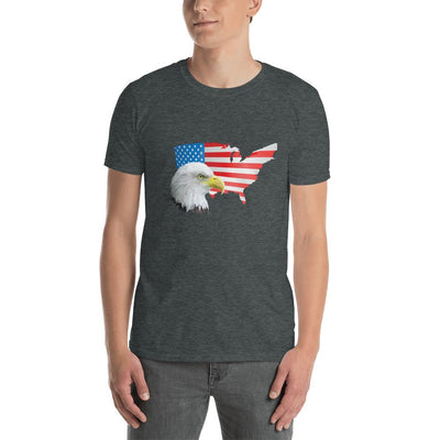 Men's Round Neck T Shirt - Eagle- USA Map with Flag