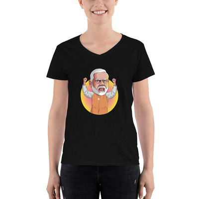 Women's V-Neck T-shirt - Narendra Modi- Raised Hands