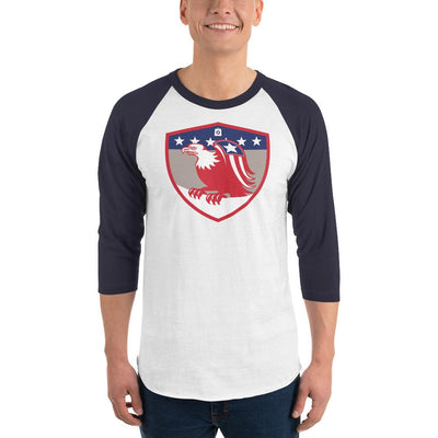 Men's 3/4th Sleeve Raglan T- Shirt - Bald Eagle in Shield, Retro design