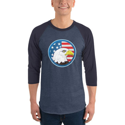 Men's 3/4th Sleeve Raglan T- Shirt - Eagle- US Flag Backdrop