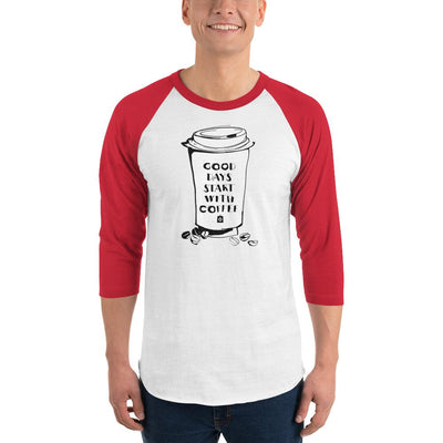 Men's 3/4th Sleeve Raglan T- Shirt - Good days start with coffee- Takeaway cup