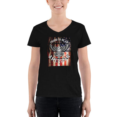 Women's V-Neck T-shirt - Proud to be an American- Eagle & Flag