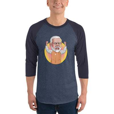 Men's 3/4th Sleeve Raglan T- Shirt - Narendra Modi- Raised Hands