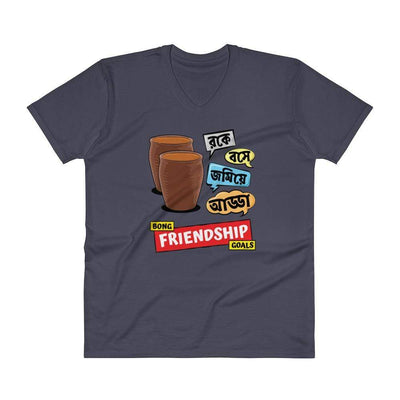 Navy / S Bengali Lightweight Fashion V-Neck T-Shirt - Bong Friendship Goals