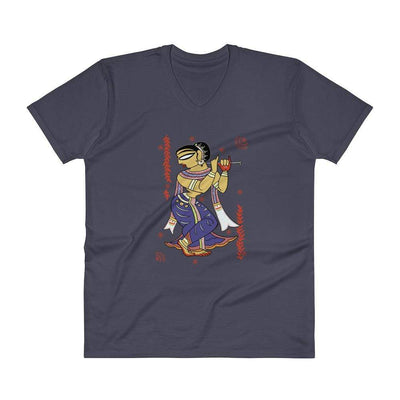 Navy / S Bengali Lightweight Fashion V-Neck T-Shirt - Kalankini Radha