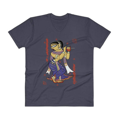 Navy / S Bengali Lightweight Fashion V-Neck T-Shirt - Kalankini Radha