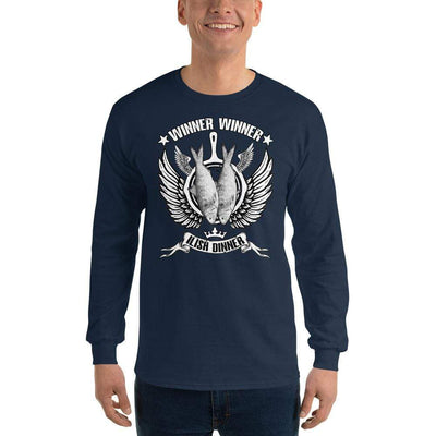 Navy / S Bengali Ultra Cotton Long Sleeve T-Shirt - Winner Winner Ilish Dinner