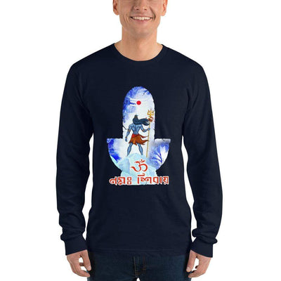 Navy / S Bengali Unisex Fine Jersey Long Sleeve T-Shirt - Om Namah Shivay-02