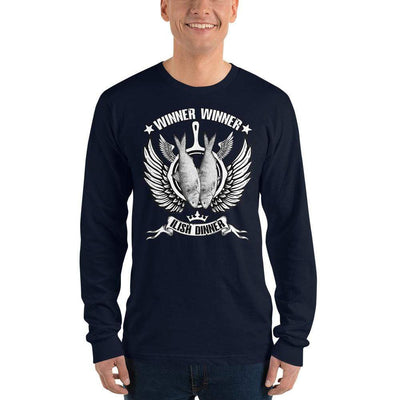 Navy / S Bengali Unisex Fine Jersey Long Sleeve T-Shirt - Winner Winner Ilish Dinner