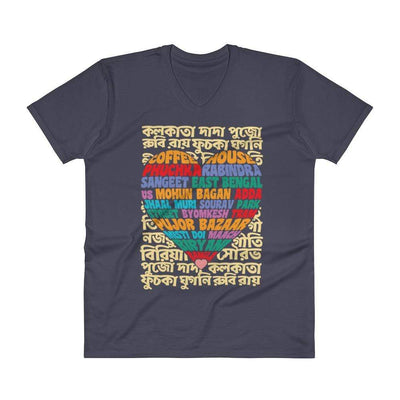 Navy / S Bengali Unisex Short Sleeve V-Neck Jersey Tee - Bangla Love