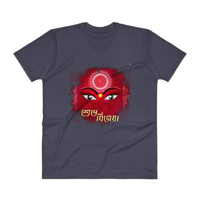 Navy / S Bengali Unisex Short Sleeve V-Neck Jersey Tee - Shubho Bijoya