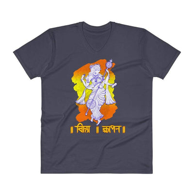 Navy / S Bengali Unisex Short Sleeve V-Neck Jersey Tee - Vidya Roopeno