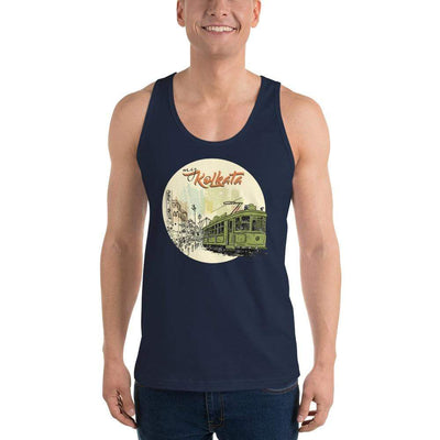 Navy / XS Bengali Fine Jersey Tank Top Unisex - My Kolkata Tram