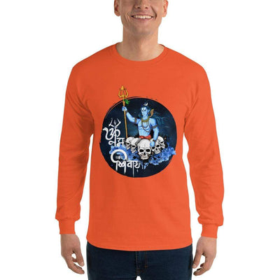 Orange / S Bengali Ultra Cotton Long Sleeve T-Shirt - Om Namah Shivay-01