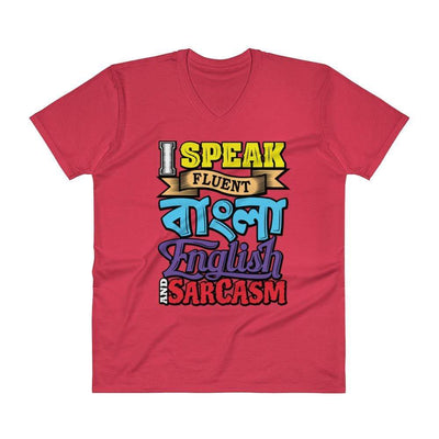 Red / S Bengali Unisex Short Sleeve V-Neck Jersey Tee - Funky Sarcasm