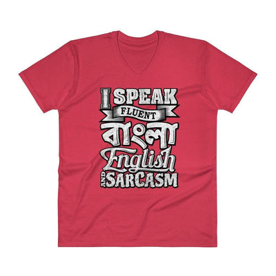 Red / S Bengali Unisex Short Sleeve V-Neck Jersey Tee - I speak Sarcasm - Grunge