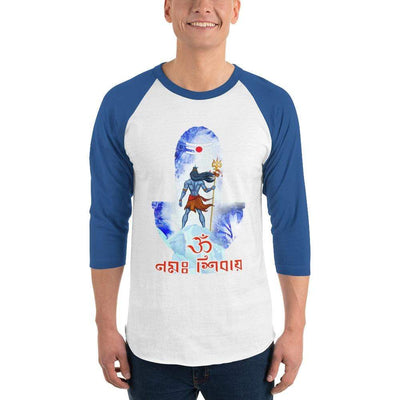 White/Royal / XS Bengali Unisex Fine Jersey Raglan Tee - Om Namah Shivay-02