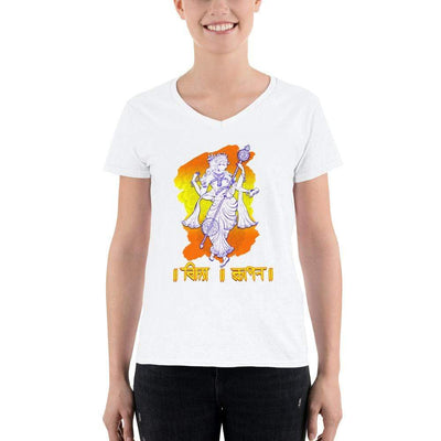 White / S Bengali Lightweight V-Neck T-Shirt - Vidya Roopeno