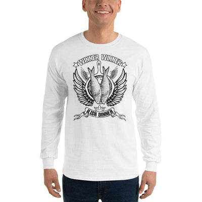 White / S Bengali Ultra Cotton Long Sleeve T-Shirt - Winner Winner Ilish Dinner