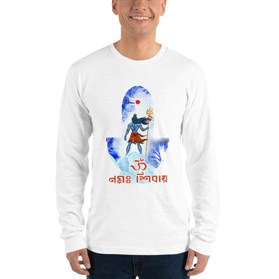 White / S Bengali Unisex Fine Jersey Long Sleeve T-Shirt - Om Namah Shivay-02